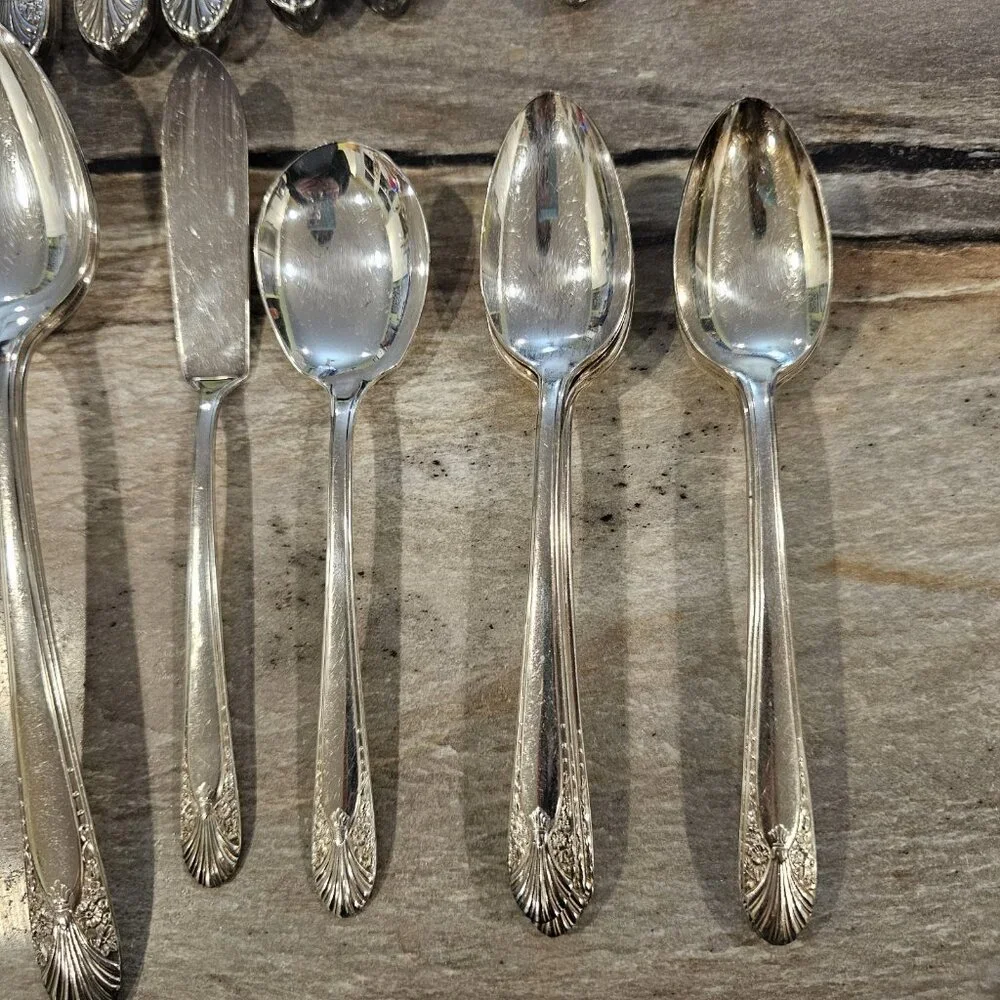 VTG Crown Radiance Silver Plate Flatware  Set 6 Settings Art‎ Deco 23 Pieces